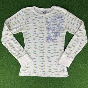 Vintage Y2K Blue Collar Girl BCG Floral Thermal Long Sleeve Top Sz L